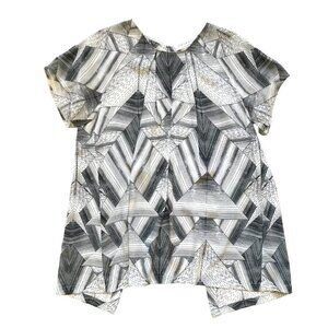 Hunter Bell Print Top Shirt Womens XS Small Black White Short Sleeve Crew Neck